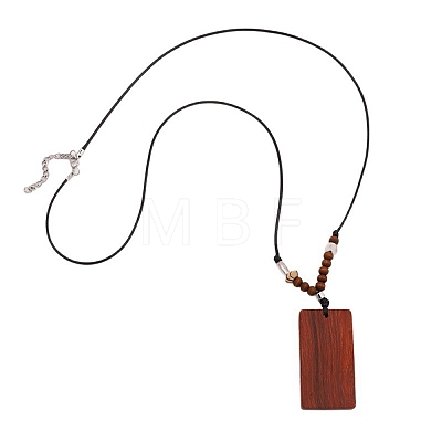 Wood Rectangle Pendant Black Waxed Cord Necklaces for Women WG2AEC3-01-1
