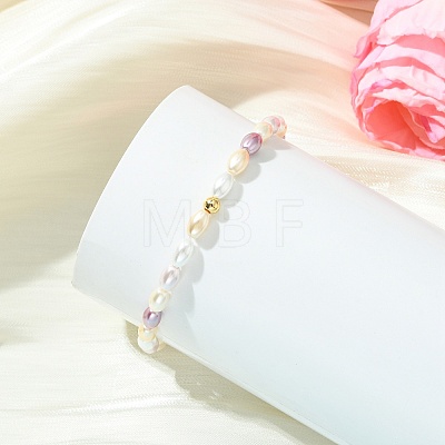 Electroplated Shell Pearl & Brass Beads Stretch Bracelets for Women BJEW-JB13818-1