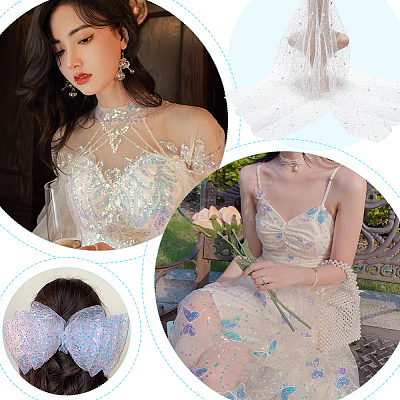 Sequined Tulle Lace Mesh Polyester Fabric DIY-WH0033-83-1