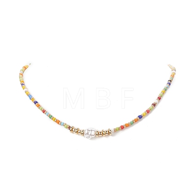Glass Seed Bead & Plastic Imitation Pearl Beaded Necklaces for Women NJEW-JN04211-1