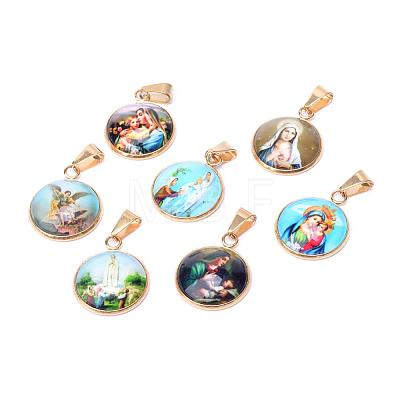 Virgin Mary Theme Glass Pendants GLAA-R186-G-1