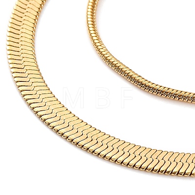 304 Stainless Steel Double Layer Round Snake Chain & Herringbone Chain Necklaces for Women NJEW-G140-16A-G-1