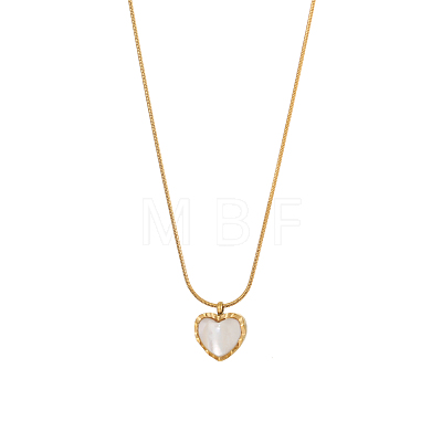Heart 304 Stainless Steel Shell Pendant Necklaces STAS-OY009-38G-1