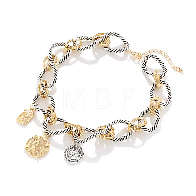 Zinc Alloy with Aluminium Coin Pendant Twisted Ring Link Chain Bib Necklaces for Women FS-WG2722B-01-1