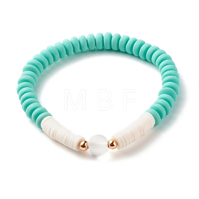 Round Stone & Polymer Clay Heishi Beads Stretch Bracelets Sets BJEW-JB07436-1