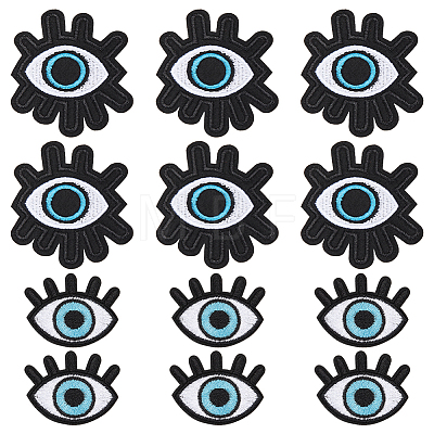  16Pcs 2 Styles Evil Eye Cotton Embroidery Iron on Clothing Patches DIY-NB0010-16-1