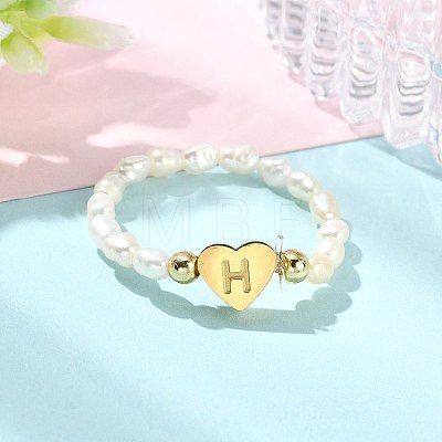 Natural Freshwater Pearl & 304 Stainless Steel Bead Finger Rings RJEW-FS00001-08-1