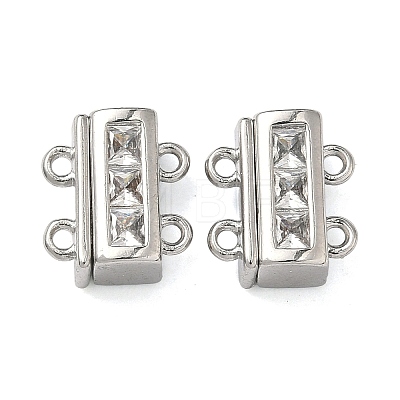 Brass Micro Pave Clear Cubic Zirconia Magnetic Clasps KK-C066-17P-1