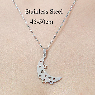 201 Stainless Steel Hollow Moon & Star Pendant Necklace NJEW-OY001-71-1
