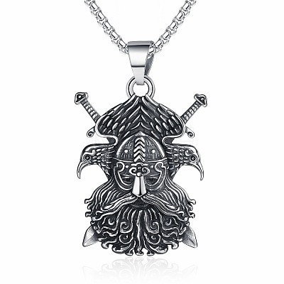 304 Stainless Steel Viking Pirate Double Crow Pendant Necklaces for Men FS-WG00F6C-01-1