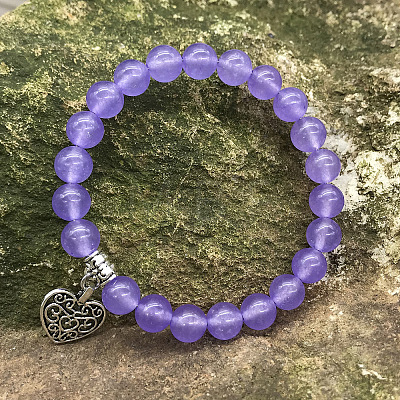 Natural Amethyst Round Beaded Stretch Bracelets DM7312-7-1