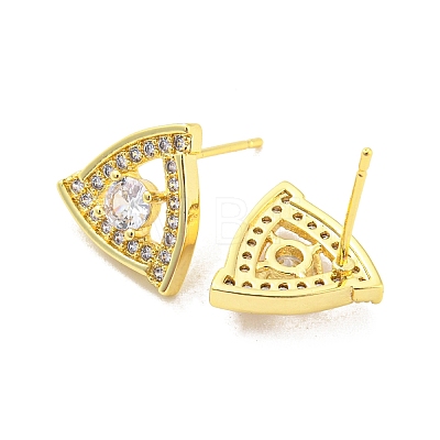 Hollow Triangle Brass Micro Pave Cubic Zirconia Stud Earrings EJEW-P237-01G-1