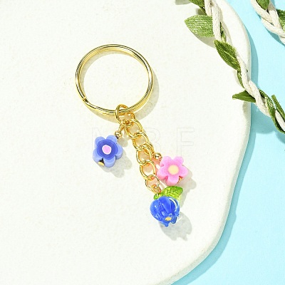 Flower Glass & Polymer Clay Pendant Keychain KEYC-JKC00639-01-1