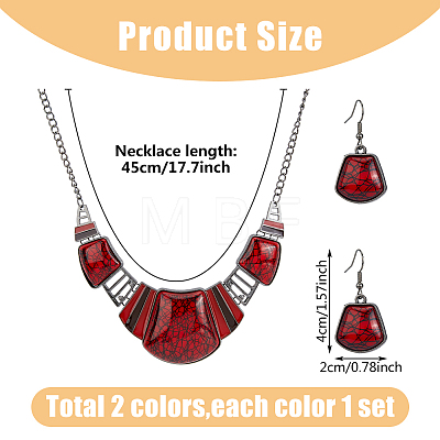 FIBLOOM 2 Set 2 Colors Resin Trapezoid Dangle Earrings with Iron Pins & Pendant Necklace SJEW-FI0001-28-1