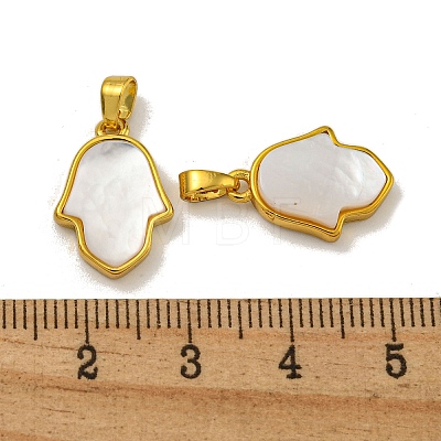 Rack Plating Brass Pave Natural White Shell Pendants KK-U025-04G-01-1