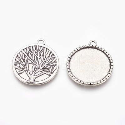 Flat Round with Tree of Life Tibetan Style Pendant Cabochon Settings TIBEP-K020kg-06AS-NR-1