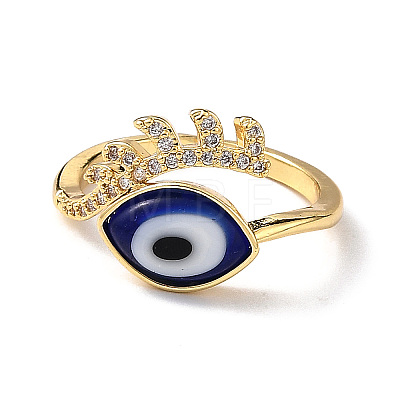 Lampwork Evil Eye Cuff Ring with Clear Cubic Zirconia RJEW-L104-04G-04-1