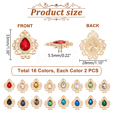   32Pcs 16 Colors Glass Rhinestone Cabochons FIND-PH0018-68-1