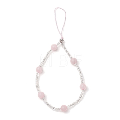Natural Rose Quartz & Glass Seed Round Beaded Phone Hand Strap Chains HJEW-JM03363-03-1