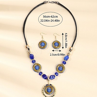 Bohemian Style Acrylic Flat Round Beaded & Pendant Necklaces & Dangle Earrings Sets FS-WG6F516-01-1