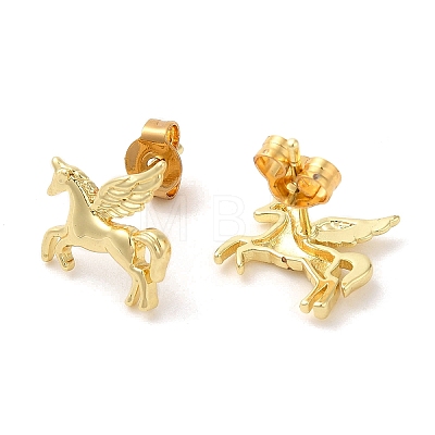 Rack Plating Brass Unicorn Stud Earrings for Women EJEW-A101-01G-1