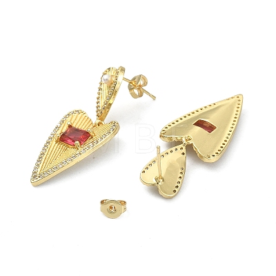 Heart Clear Cubic Zirconia Dangle Stud Earrings EJEW-F311-03G-1