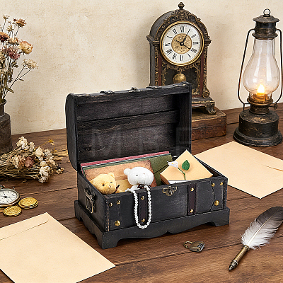 1Pcs Vintage Wooden Jewelry Treasure Chest Packaging Boxes for Trinkets CON-TW0001-06-1