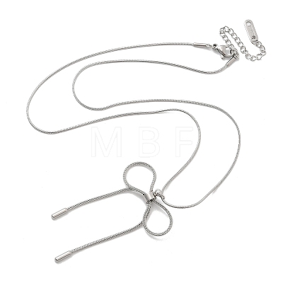 Anti-Tarnish 304 Stainless Steel Bowknot Pendant Round Snake Chain Necklaces for Women NJEW-Z044-10P-1