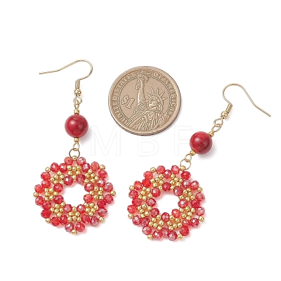 Flower Handmade Glass Seed Beads Dangle & Drop Earrings EJEW-MZ00679-02-1