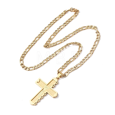 304 Stainless Steel Jesus Cross Pendant Necklaces NJEW-B153-01G-1