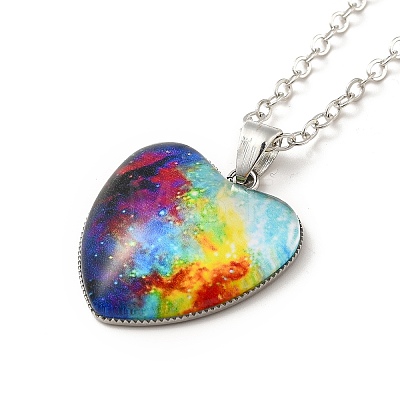 Glass Heart with Cloud Pendant Necklace NJEW-H165-01D-1