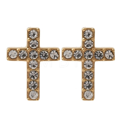 Ion Plating(IP) 304 Stainless Steel Cross Stud Earrings EJEW-C099-10G-1