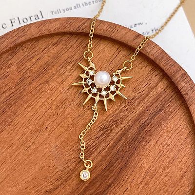 Brass Pave Clear Cubic Zirconia Pendant 304 Stainless Steel Cable Chain Necklaces for Women WGF3523-03-1