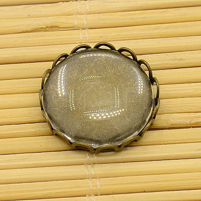 Antique Bronze Brass Cabochon Settings and Flat Round Transparent Clear Glass Cabochons KK-X0003-RS-1