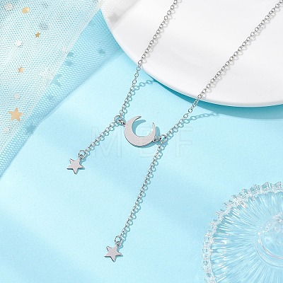 201 Stainless Steel Moon and Star Pendant Brass Cable Chain Necklaces NJEW-JN05787-1