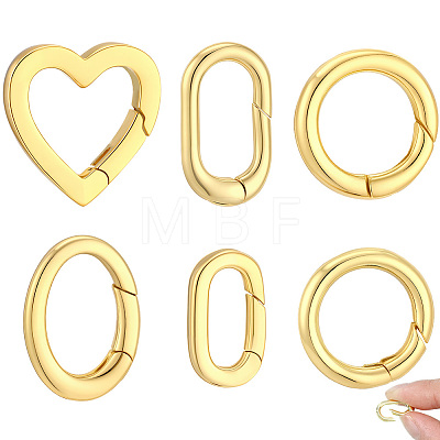 6Pcs 6 Styles Brass Spring Gate Rings KK-BBC0028-45-1