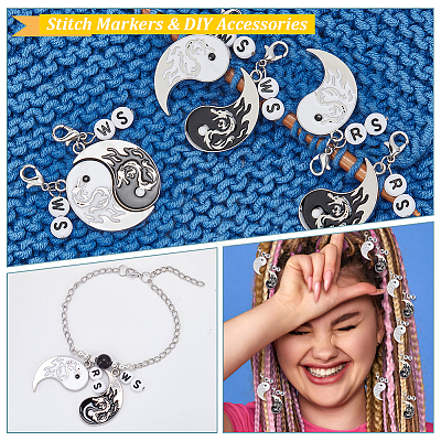 Alloy Enamel Yin Yang with Dragon Pendant Locking Stitch Markers HJEW-AB00088-1