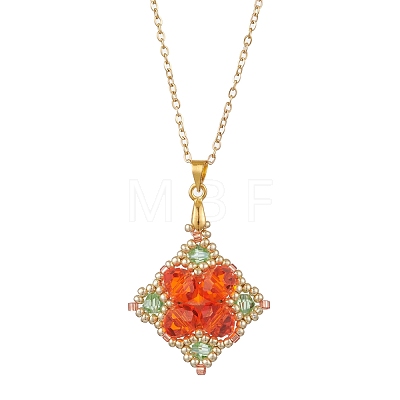 Glass Beaded Rhombus Pendant Necklaces NJEW-MZ00072-03-1