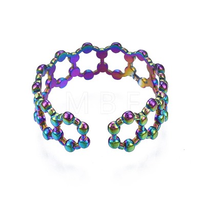 304 Stainless Steel Hexagon Cuff Ring RJEW-N038-082-1