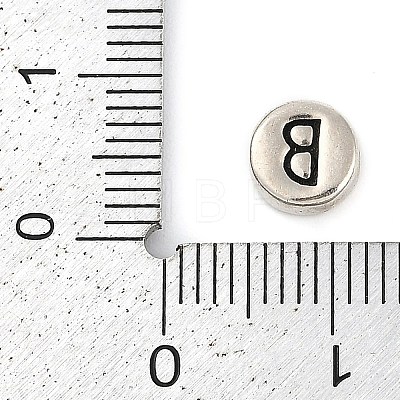 925 Sterling Silver Flat Round with Letter Beads STER-G044-01AS-B-1