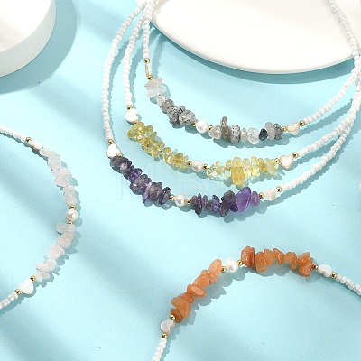 Natural Mixed Gemstone Chips & Pearl Beaded Necklace NJEW-JN04359-1