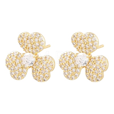 Brass Micro Pave Cubic Zirconia Stud Earrings EJEW-G471-51G-1