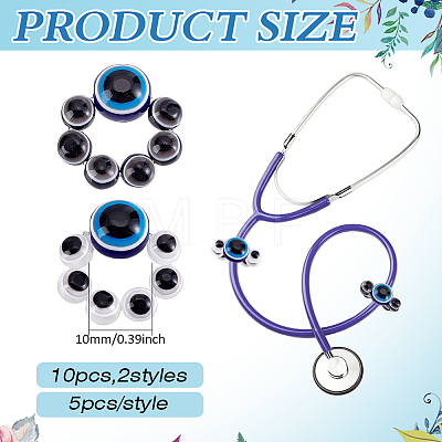 10Pcs 2 Colors Evil Eye Resin Stethoscope Pendant Decorations HJEW-ME00155-1