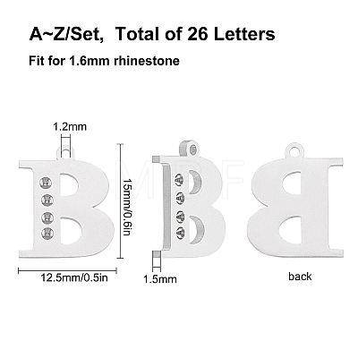 SUNNYCLUE 304 Stainless Steel Letter Pendant Rhinestone Settings STAS-SC0001-77P-1