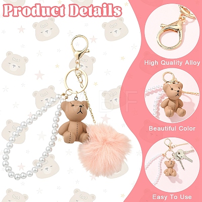 ABS Plastic Imitation Pearl & Plastic Bear Keychains KEYC-YW00296-1
