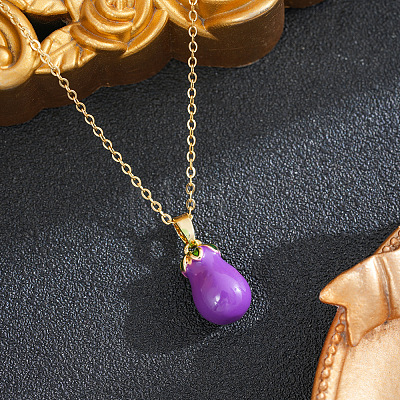 Brass Enamel Fruit Pendant 201 Stainless Steel Cable Chain Necklaces for Women WG879D2-02-1