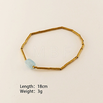 304 Stainless Steel & Nuggets Natural Green Aventurine Beaded Stretch Bracelets for Women WG78C83-04-1
