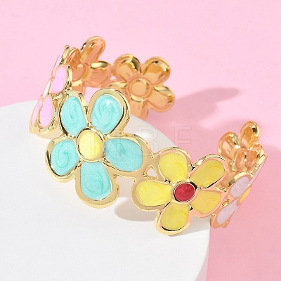 Multicolor Brass Enamel Cuff Bangles for Women BJEW-G787-02G-02-1