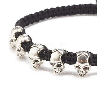 Skull Alloy Braided Bead Bracelet BJEW-JB07861-02-1