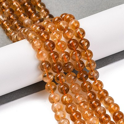 Round Natural Citrine Beads Strands G-K068-12A-6mm-1